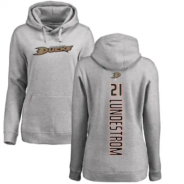 Women's Isac Lundestrom Anaheim Ducks Branded Ash Backer Pullover Hoodie